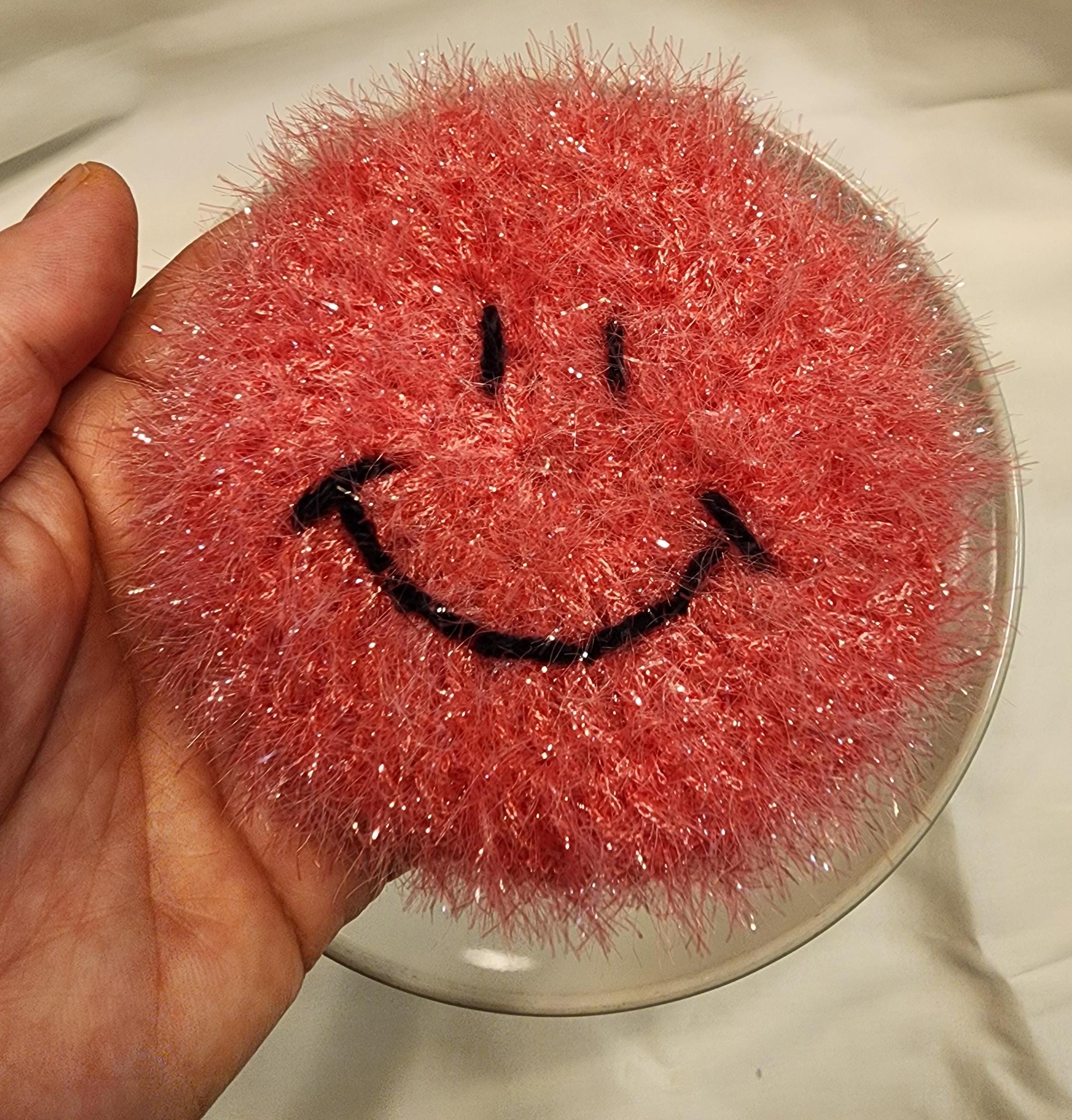 Smiley Pink Handmade Scrubby - Brighten Your Cleaning Routine - Etsy