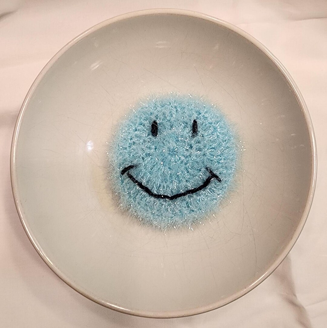Smiley Blue Handmade Scrubby - Brighten Your Cleaning Routine - Etsy