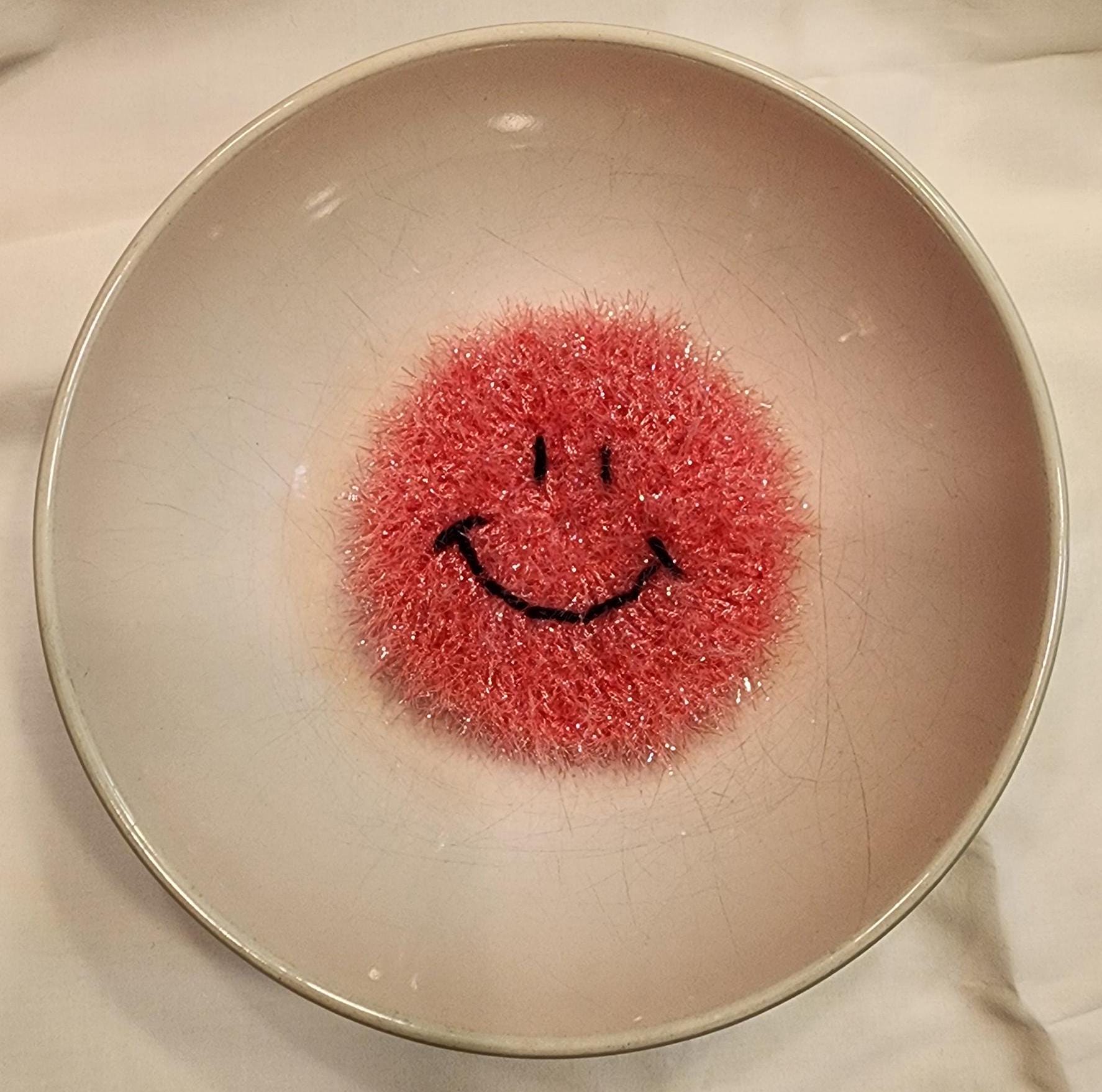 Smiley Pink Handmade Scrubby - Brighten Your Cleaning Routine - Etsy