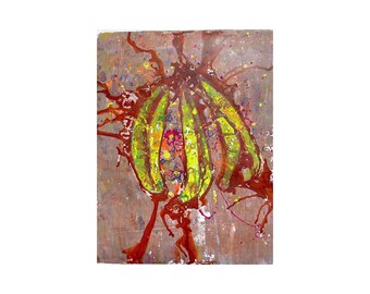 Banana splat - 2023 - Acrylic Print Pulled From a Gelli Plate - Edition 1/1 - Summer 2023 Collection - Original Artwork - By Kat Evans