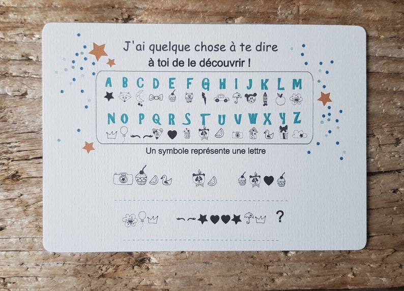 Carte symbole à décoder pour découvrir le message Parrain