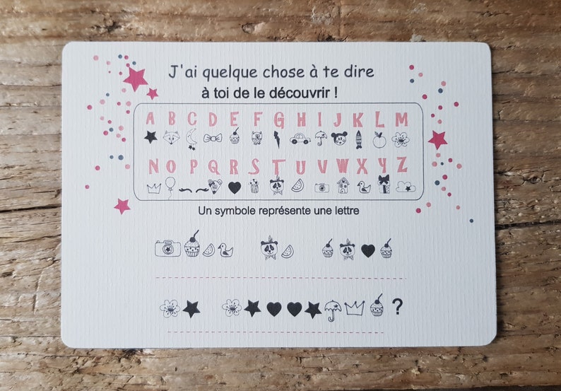 Carte symbole à décoder pour découvrir le message Marrain
