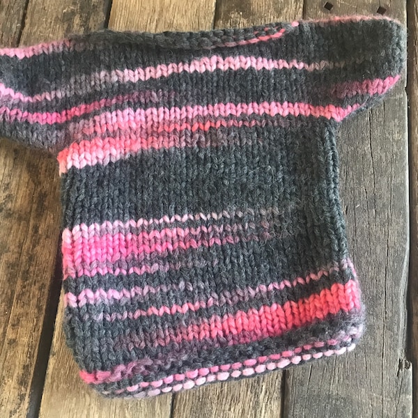 Pull bébé, pull tricoté, tricoté à la main câlin doux et chaud, pull housse en laine vierge Gr.74/80 rose/gris Fait main unique!