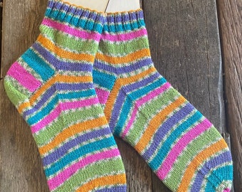 Handgestrickte warme Kuschelsocken aus 4fach  Sockenwolle Gr.38-39 Unikate!Stricksocken, Wollsocken  Bunt, Handgemacht