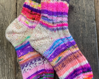 Handgestrickte Kinder Socken, Wollsocken Gr. 28-29  Kuschelsocken, Stricksocken Kunterbunt aus  Sockenwolle Unikate!! scrappy Socken