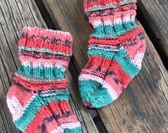 Handgestrickte Kinder Socken Babysocken, Stricksocken, Wollsocken Gr. 14-15 Wassermelone Unikate!!!