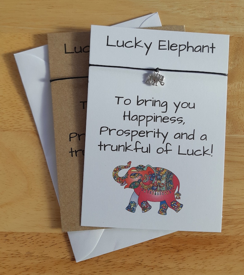 LUCKY ELEPHANT Good Luck Verse Card With Elephant Charm Etsy