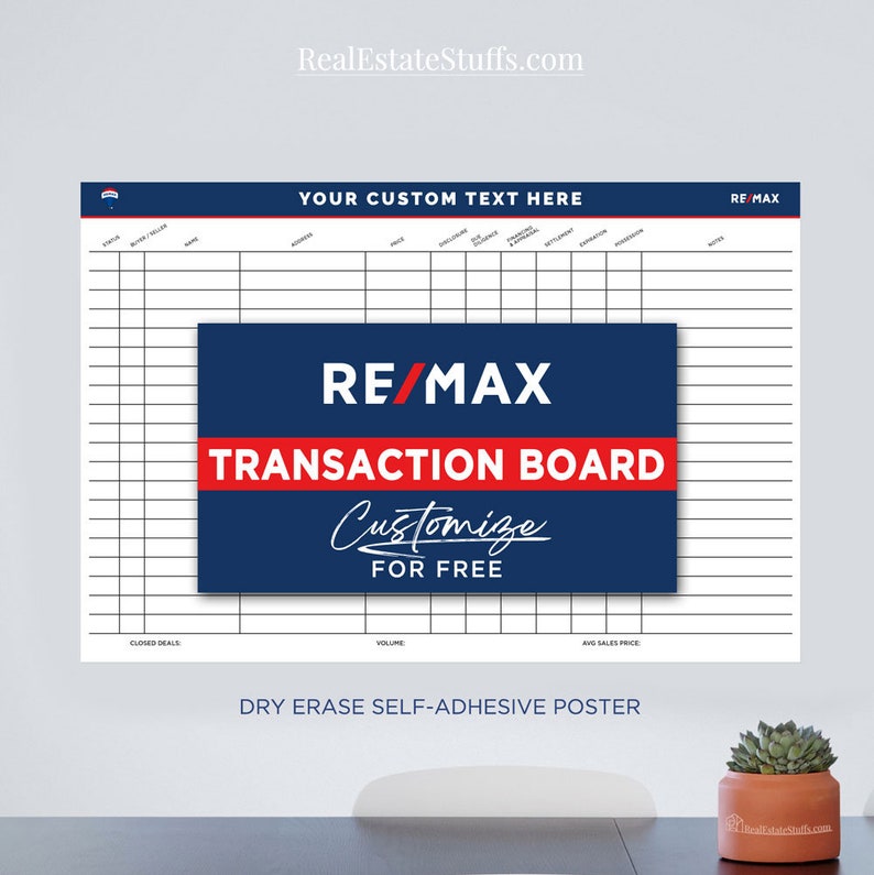 REMAX Real Estate Agent Transaction Pipeline Poster Print Dry Erase Board image 2