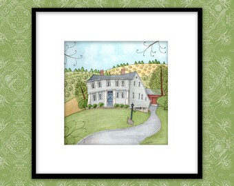 Ferrari Farm Print, Reproduction Print, Watercolor Print, Country House Print, Wall Art, Homeowner Gift, Housewarming Gift