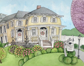 Tiffany Juliet House Print, Reproduction Print, Watercolor Print, Wall Art, Bride Gift, Wedding Gift