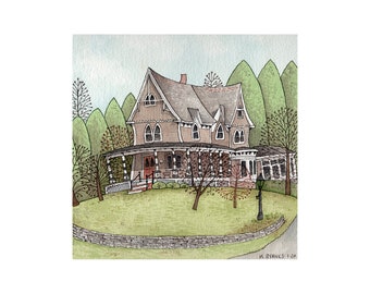 Carpenter Gothic House Print, Reproduction Print, Watercolor Print, Country House Print, Wall Art, Homeowner Gift, Housewarming Gift