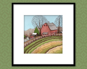 Horton Farm Print, Reproduction Print, Watercolor Print, Country Barn Print, Wall Art, Homeowner Gift
