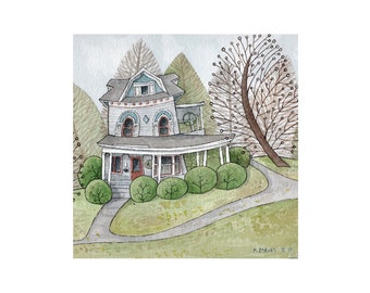 Victorian House Print, Reproduction Print, Watercolor Print, Country House Print, Wall Art, Homeowner Gift, Housewarming Gift