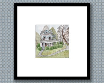 Victorian House Print, Reproduction Print, Watercolor Print, Country House Print, Wall Art, Homeowner Gift, Housewarming Gift