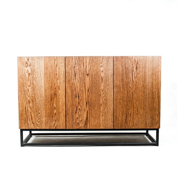 | de buffet Unité multimédia pour salon | Meubles design | Bois de chêne, pieds en | métallique | technologique push-to-open sur support TV Meubles de rangement spacieux |