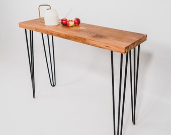 Mesa de consola / Mesa de pasillo de madera / Patas de horquilla de madera de roble / Muebles de estilo industrial para el hogar, entrada, vestíbulo / Disponibles Tamaños a medida