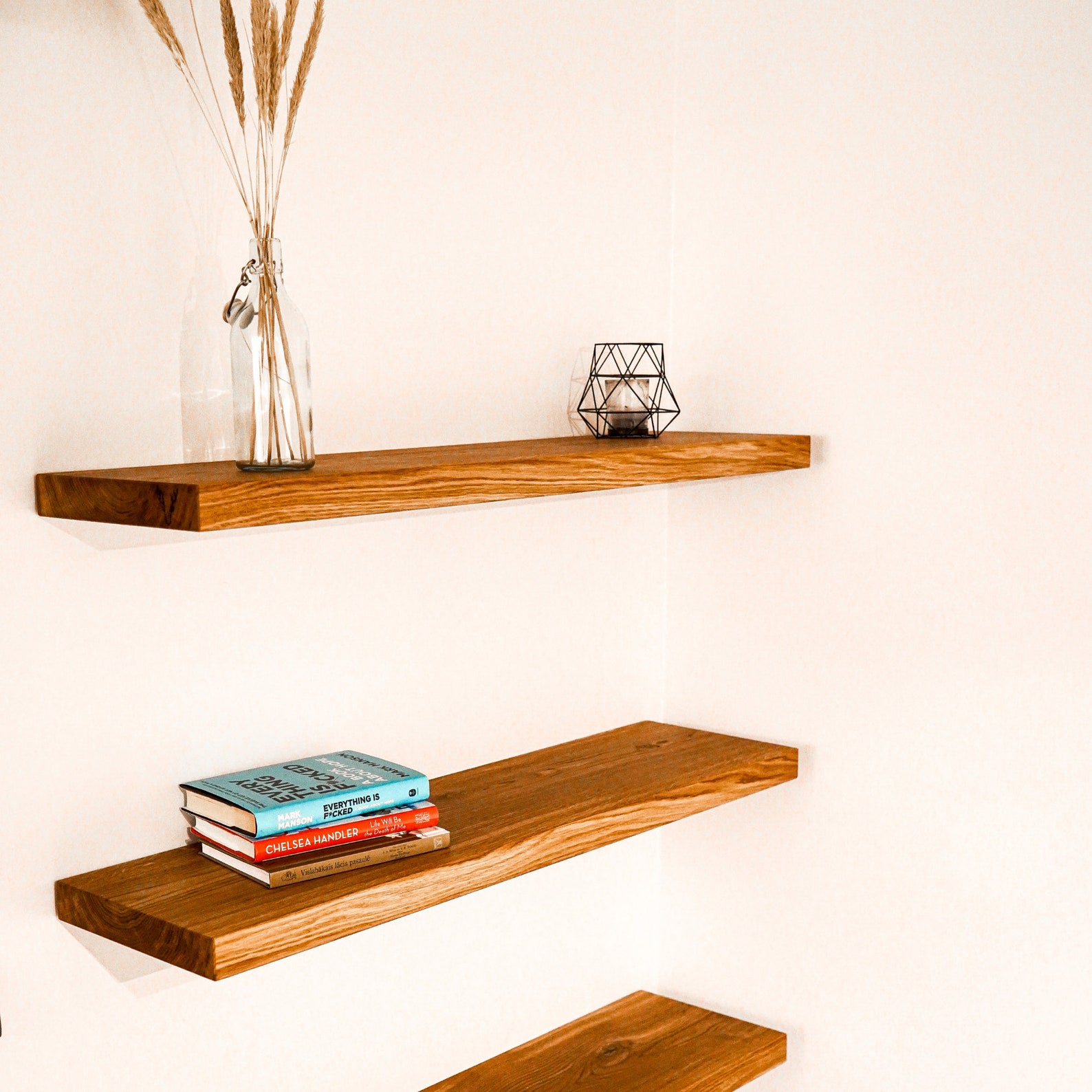 Oak Wood Floating Shelf Bookshelf Oak Wood Shelves Living Etsy