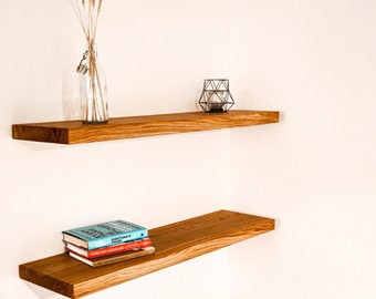 Oak wood floating shelf | Bookshelf, Oak Wood shelves  | Living room shelves | Easy shelf | Floating shelf | Hanging shelves | Industrial