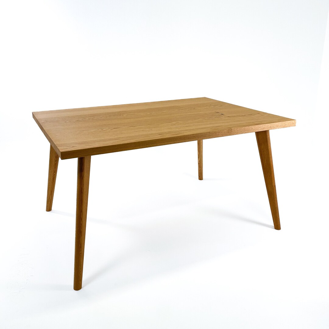 Oak Wood Table With Tapered Wooden Legs Dining and Kitchen Table