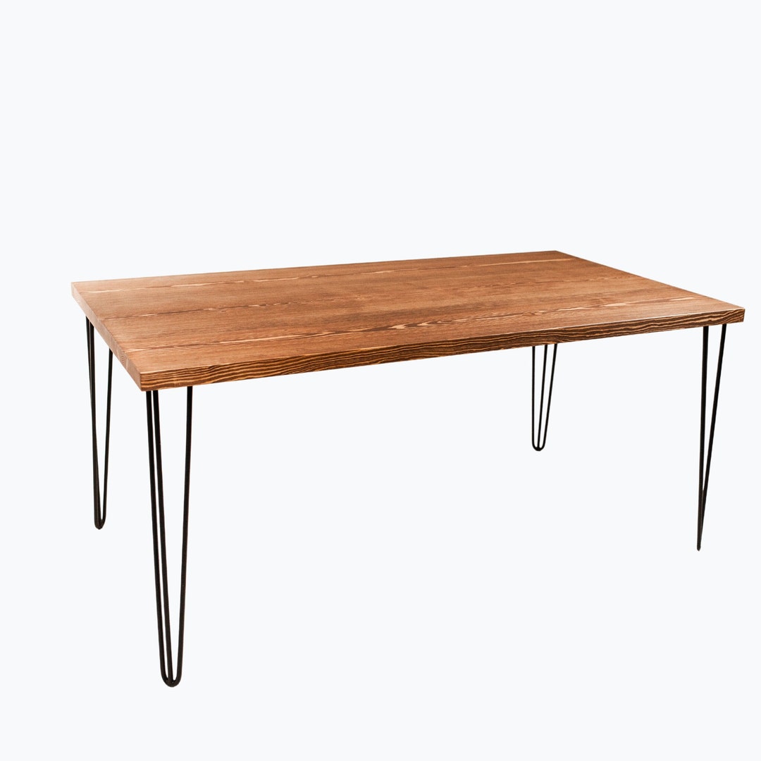 Pine Wood Table Dining Table, Kitchen Table Hairpin Metal Legs