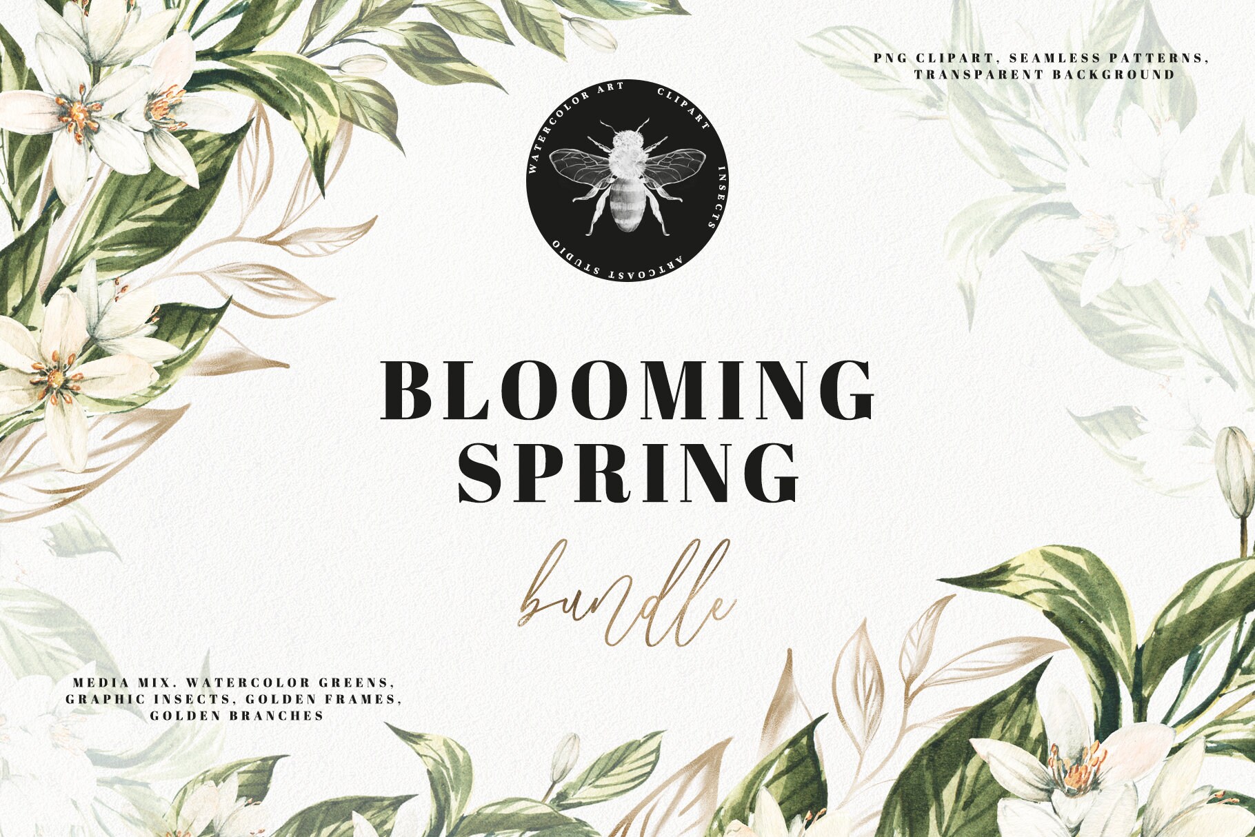 Watercolor Blooming Spring Clipart Bee Badges Instagram | Etsy