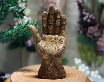 Hamsa Hand of God, Blackened BEESWAX Ornament Dusted w Cinnamon | Palmistry Hand | Hamsa Protection | Altar Decor