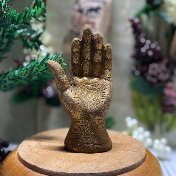 Hamsa Hand of God, Blackened Beeswax Ornament Dusted w Cinnamon | Palmistry Hand | Hamsa Protection | Altar Decor