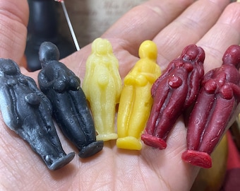 Miniature Wax Poppets / Fetishes - Female/Male/Lovers, Beeswax Mini Figures for Spell Work - Set of 2 (Choose the Gender/Color)