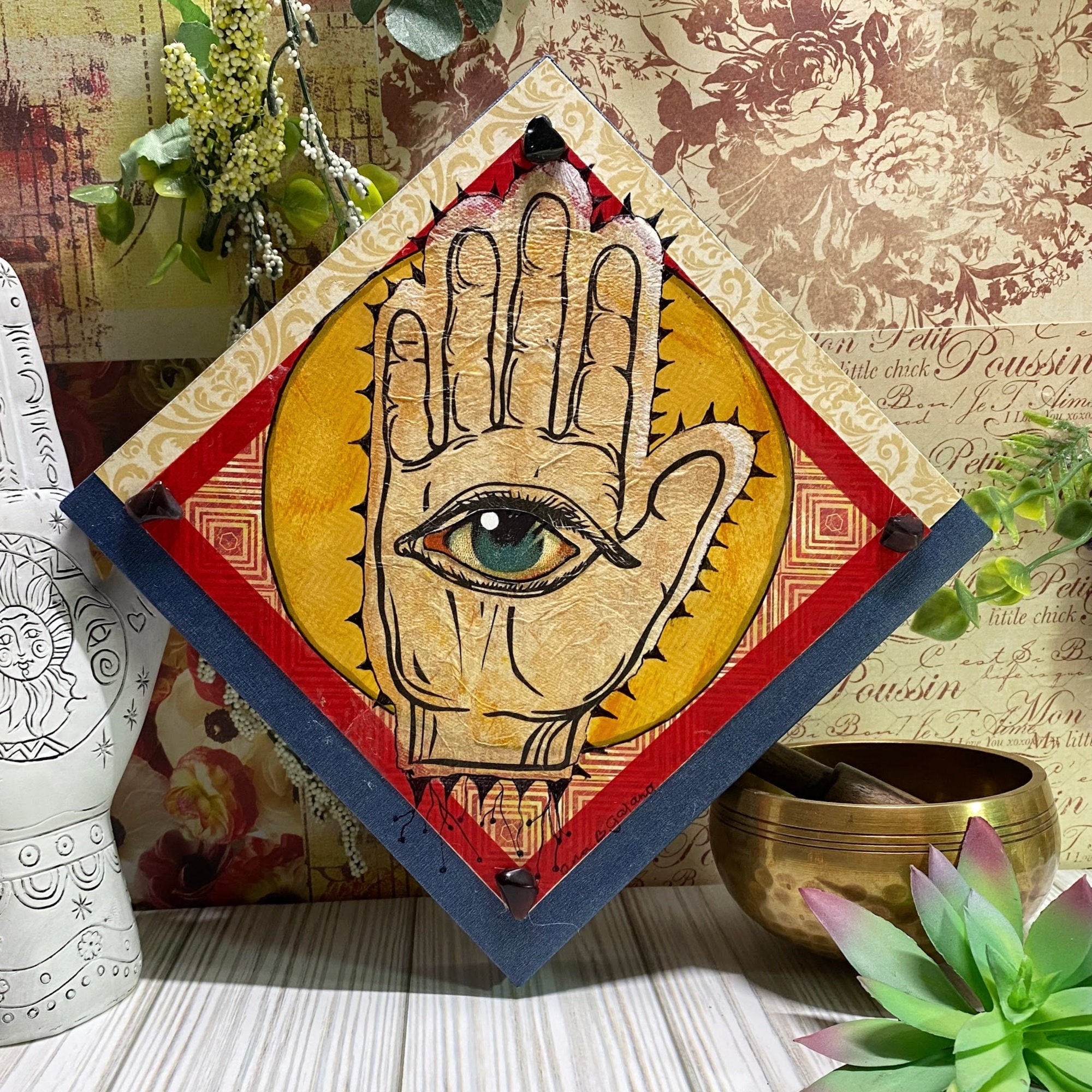Hamsa Hand | All Seeing Eye | Intention Holder | Protection | Boho | Home Decor | Wall Decor | Sign | Secret Keeper | Stripes