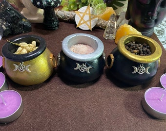 Small Triple Moon Cauldron | Tealight Candle Holder | Offering Bowl | Cement-Cast | Altar Bowl