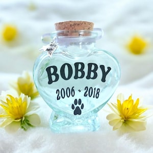 Personalised Dog Fur Memorial Jar, Dog Ashes Keepsake, Dog Loss Gift, Dog Hair, Dog Ashes Urn, Bespoke Pet Fur Bottle, Rainbow Bridge Heart