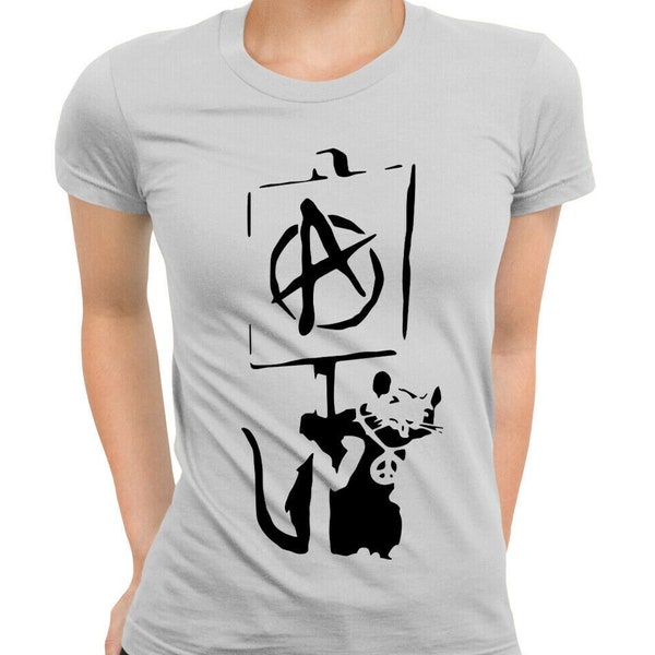 Banksy Anarchy Ratte Damen T-Shirt | Siebdruck