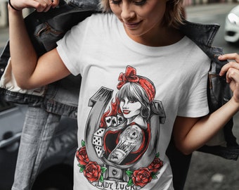 Lady Luck Women's T-Shirt | Screen Printed | Casino Gambler Cards Poker