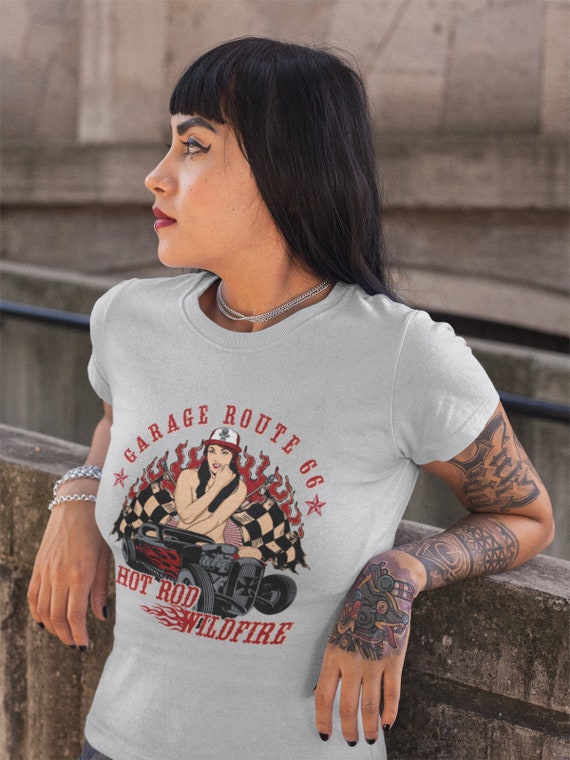 Hot Rod Wildfire Rockabilly Pinup Girl Retro Women's T-shirt Screen Printed  -  Ireland