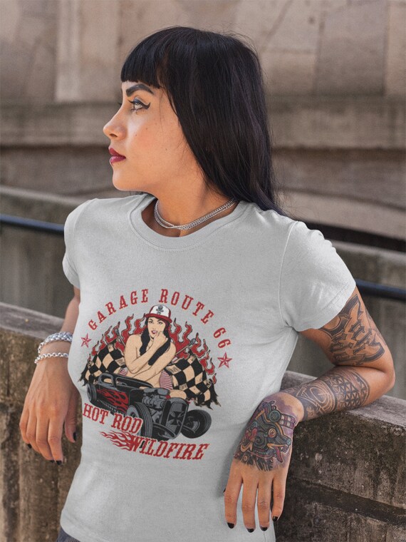 Hot Rod Wildfire Rockabilly Pinup Girl Retro T Shirt Femme