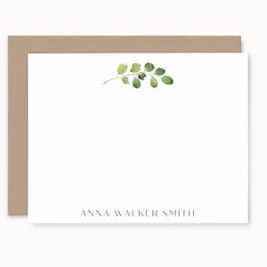 Botanical personalized stationery set, 10 custom flat note cards with envelopes, Greenery recycled stationary for women