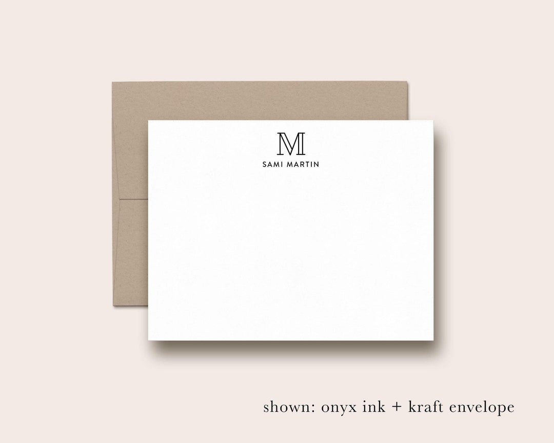 Monogram Personalized Stationery, Set of 10 Flat Custom Note Cards With ...