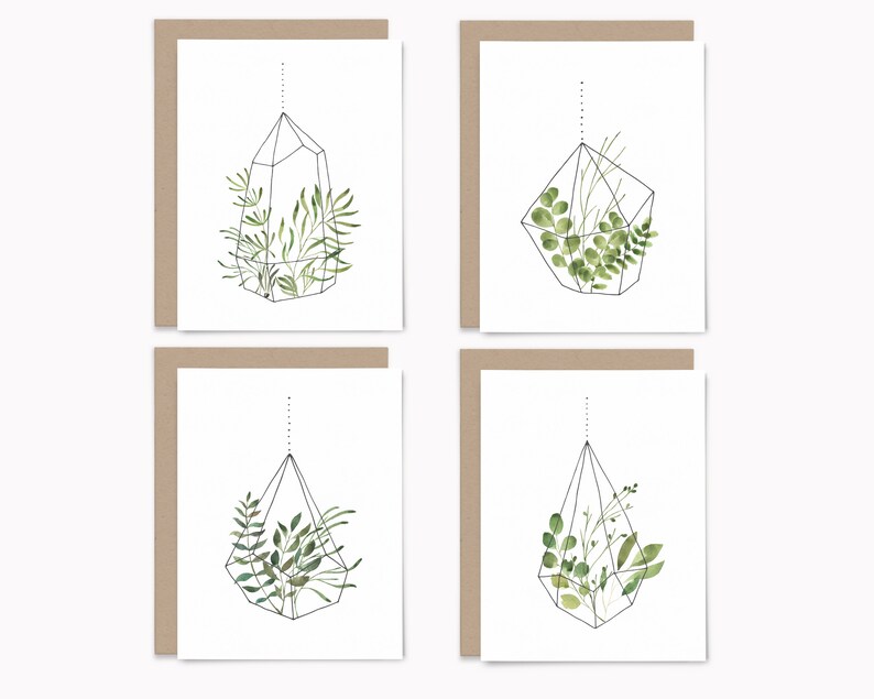 Botanical Terrarium Note Cards With Envelopes 8ct Watercolor Etsy
