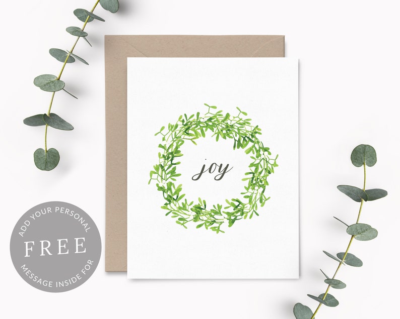 Eco Friendly Holiday Cards Set Of 10 Mistletoe Wreath Joy Etsy