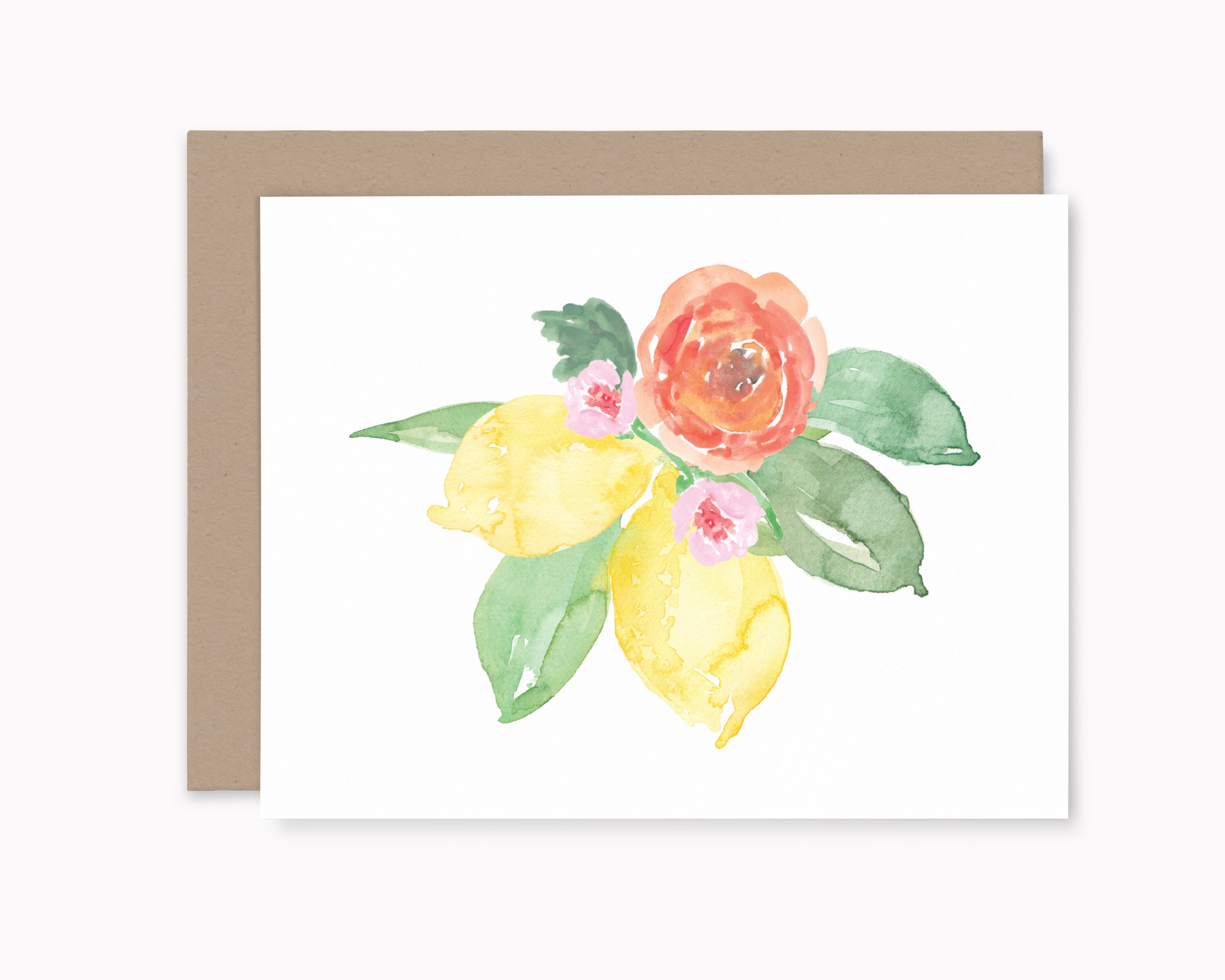 Stationery Watercolor Floral Flowers Blank Kraft Note Cards w ...
