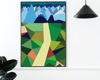 Colorful Mountain Print, Mid Century Modern Art, Geometric Mountain Wall Art, Modern Wall Art, Large Art, Home Office Gallery Art, Print