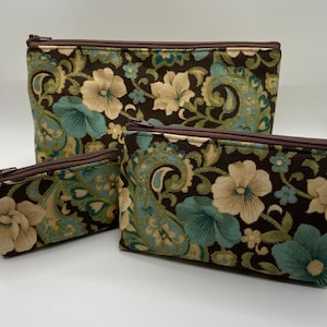 Teal and Cream Flowers and Paisley Glittery Travel Bag Set