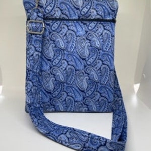 Blue Paisley Crossbody Pouch with Adjustable Strap