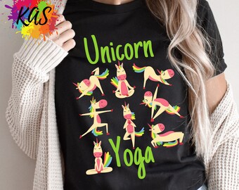 UNICORN YOGA Poses T-Shirt, Joke Yoga Humor Exercise Chakra Meditation Shirt, Funny Workout Gym Downward Dog Namaste Yoga Mat Gag Gift Tees