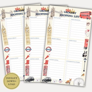 Shopping List Planner Instant Download Grocery UK Notepad Printable Food Pantry Tracker Sheet Meal Prep Organizer Kitchen Pantry Checklist