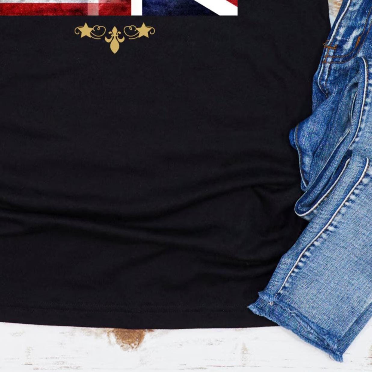 BRITISH American Flag T-shirt Union Jack Stars and Stripes Flag 