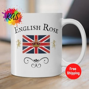 British ENGLISH ROSE Ceramic Mug, Women&#39;s Girls Great Britain, United Kingdom, British Isles Cup, British Expats, Uk, Across The Pond Mugs