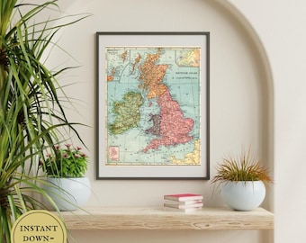 British Isles Wall Decor Instant Download Map Britain Poster United Kingdom Printable Gallery Wall England Ireland Scotland Wales to Print