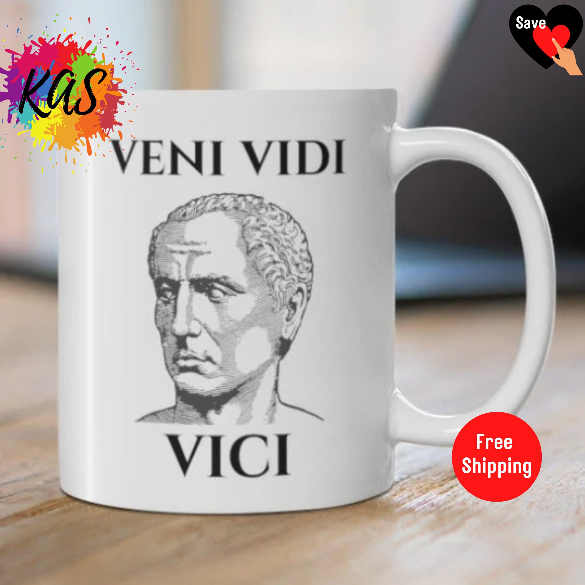 VENI VIDI VICI Coffee Tea Ceramic Mug Rome Julius Caesar Bust