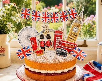 BRITISH Printable 18 Cake Topper set London Landmark Themed Decorations Brit's Union Jack UK Birthday Cake Party Cupcake Decor Party Favors